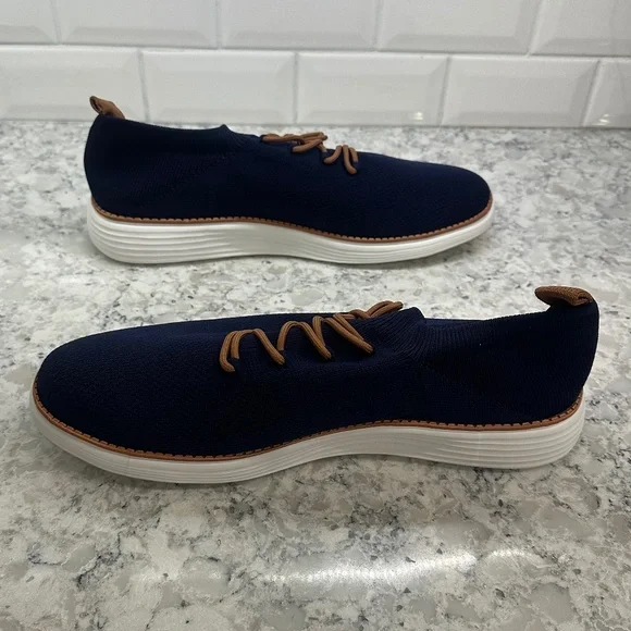 NEW MEN'S DARK BLUE NAVY PULL ON WHITE SOLE SOLED SHOES SIZE 15 EU 39 - Picture 8 of 9